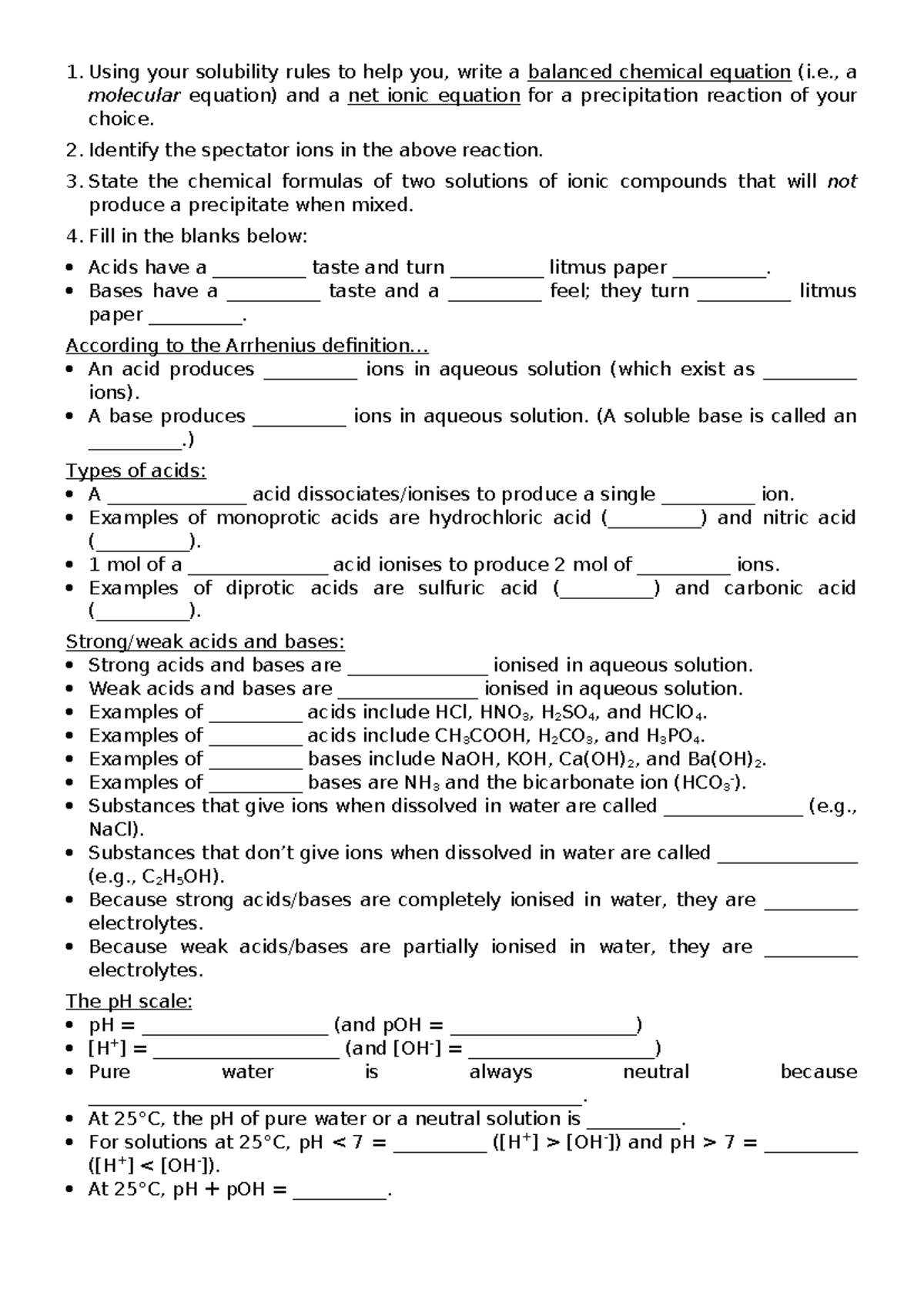 Notes - Acids and Bases - Using your solubility rules to help you ...