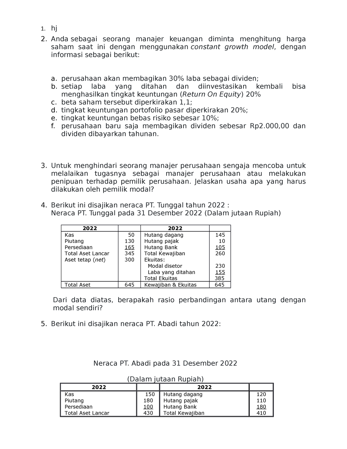 Tugas 1 Tuton Ekma4213 - 1. Hj 2. Anda Sebagai Seorang Manajer Keuangan ...