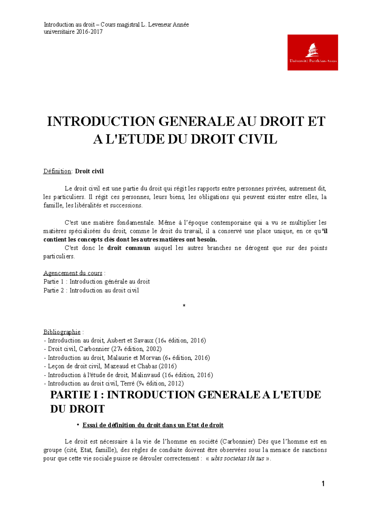 Intro-au-droit-S1-1 - Notes De Cours Al Lectures - Histoire Du Droit ...