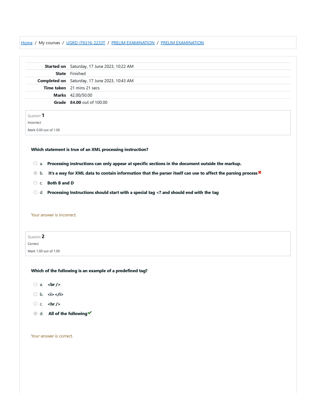 Prelim Examination Attempt 2 - Home / My Courses / UGRD-IT6316-2233T ...