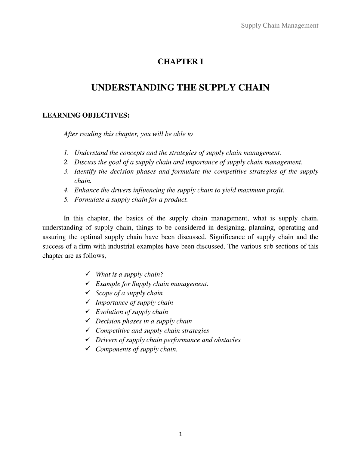 OME752 - SCM UNIT I - RIT - CHAPTER I UNDERSTANDING THE SUPPLY CHAIN ...