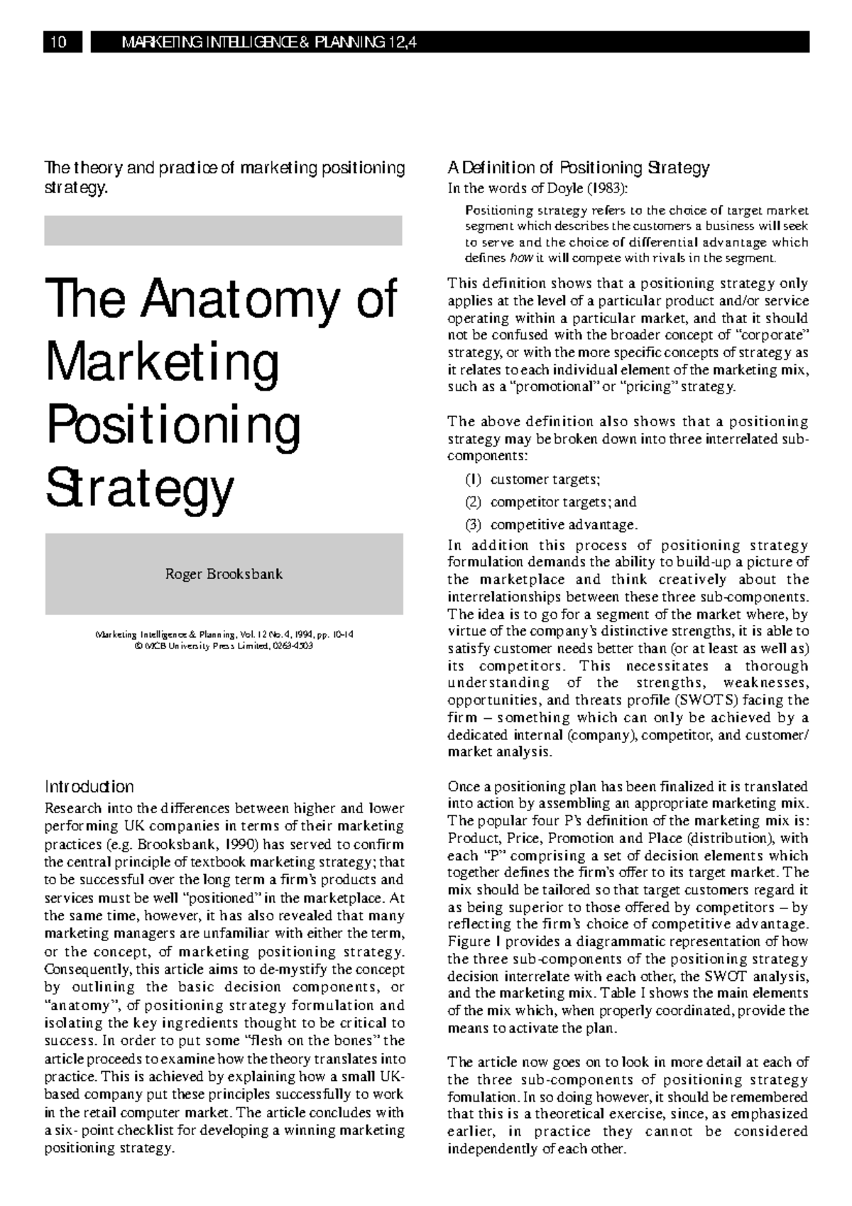Marketing Positioning - Introduction Research into the differences ...