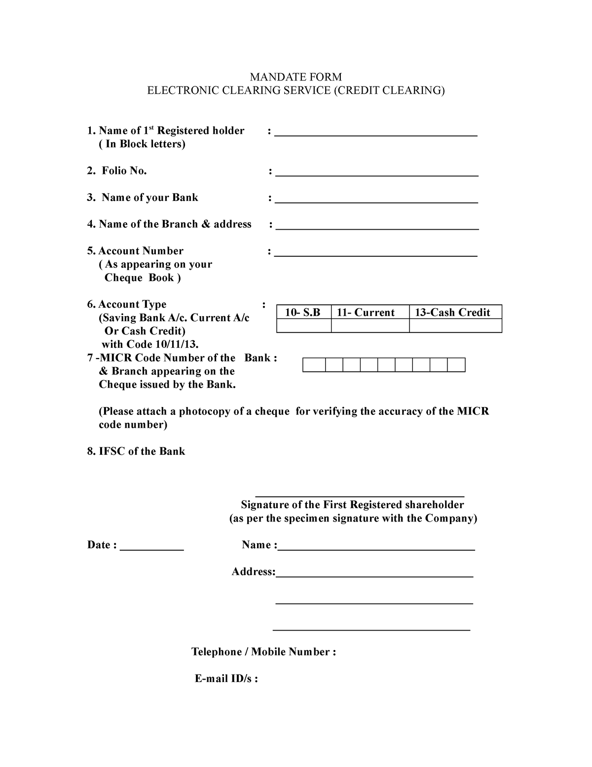 Ecs-format - Njkkknccfchjkkkklkk - MANDATE FORM ELECTRONIC CLEARING ...