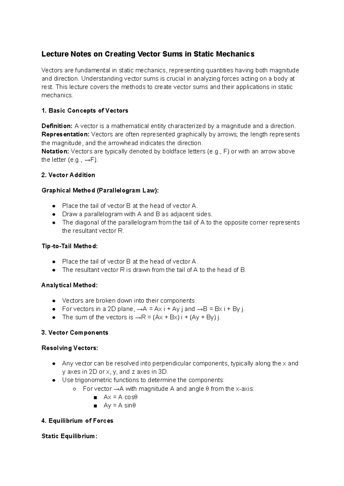 Vector sum mechanical engineering - Lecture Notes on Creating Vector ...