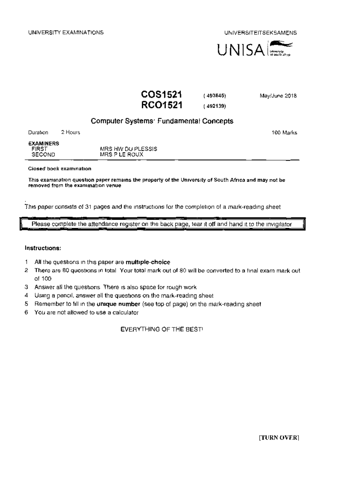 Exam December 2018, answers - COS1511 - Studocu