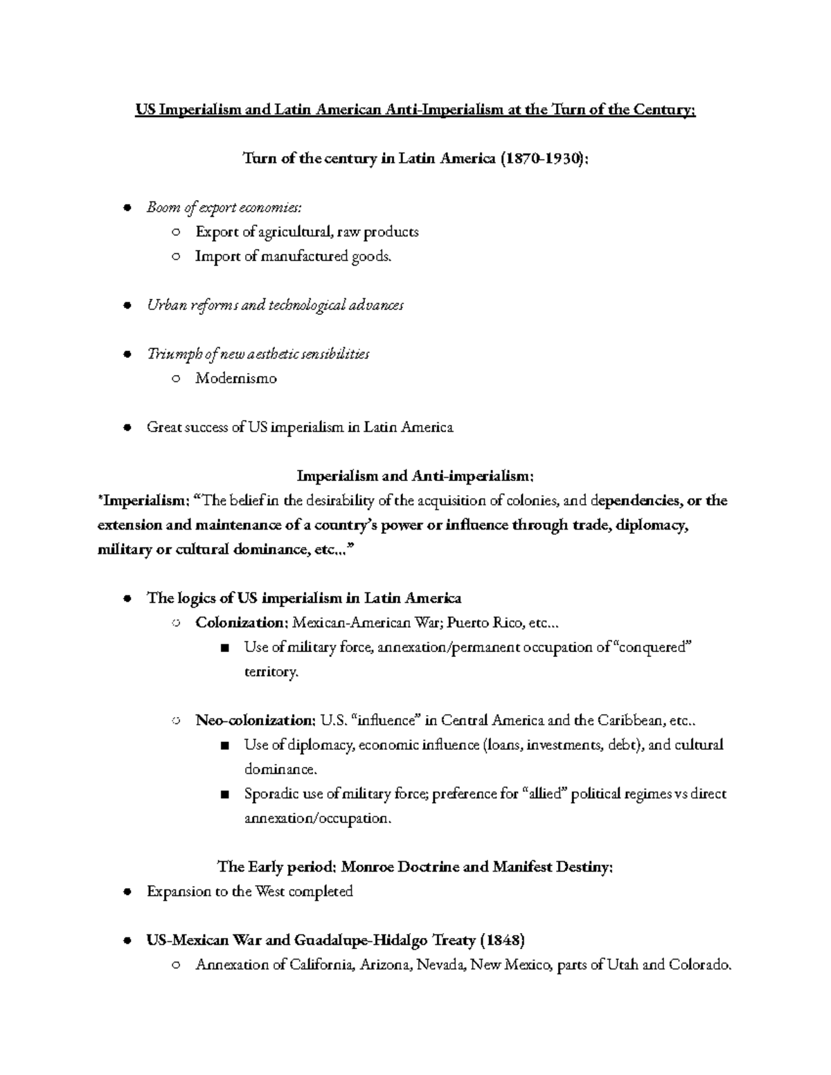 UNIT 8 - Lecture And Reading Notes - US Imperialism And Latin American ...