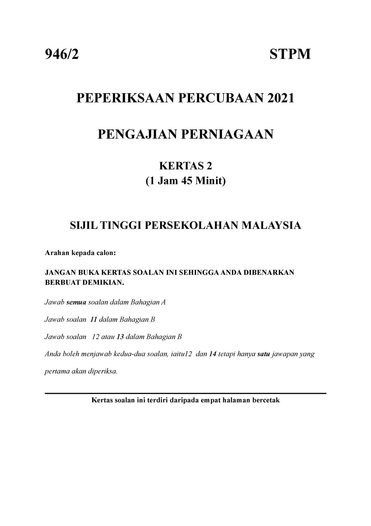 Soalan Percubaan Sem 2 2021 Set 1 - 946/2 STPM PEPERIKSAAN PERCUBAAN ...