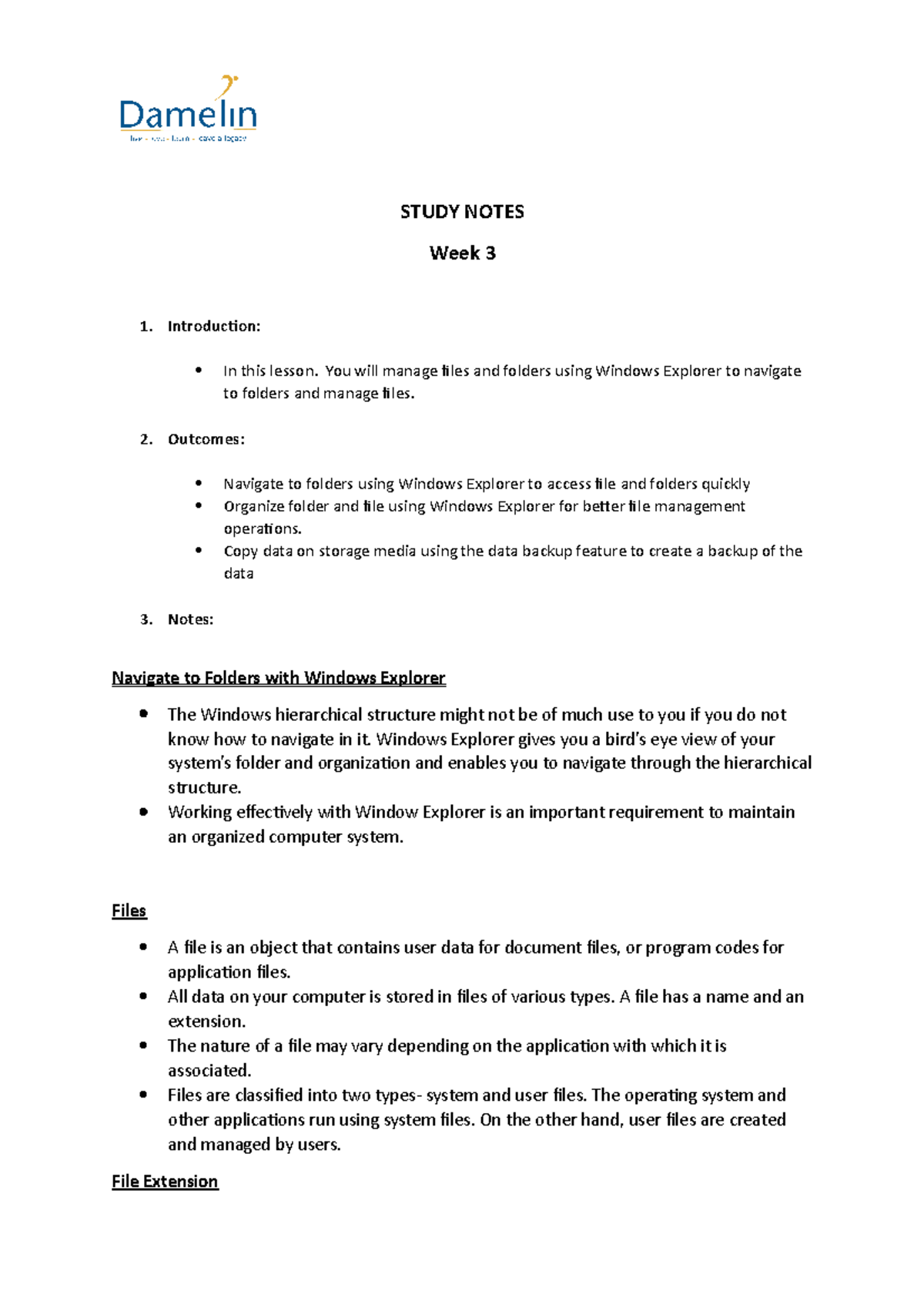 Navigate to Folders with Windows Explorer - STUDY NOTES Week 3 1 ...