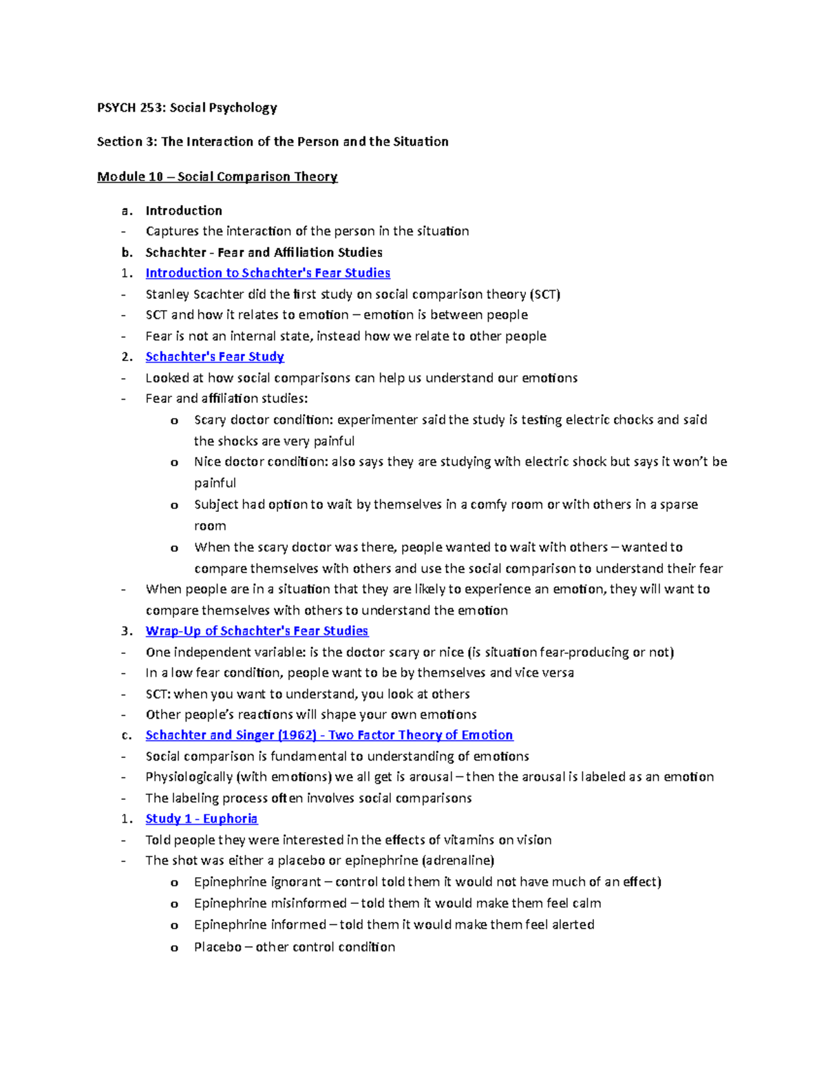 Psych 253 - Section 3 - Lecture notes 10-12 - PSYCH 253: Social ...