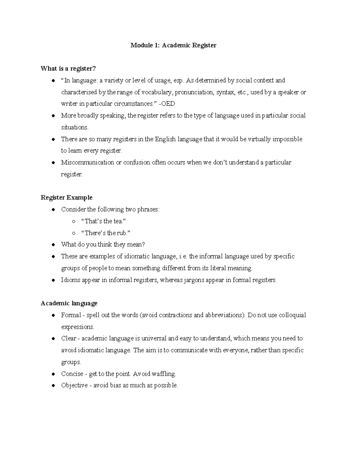 Essay Writing Notes- ENGL1050 - Module 1: Academic Register What is a ...