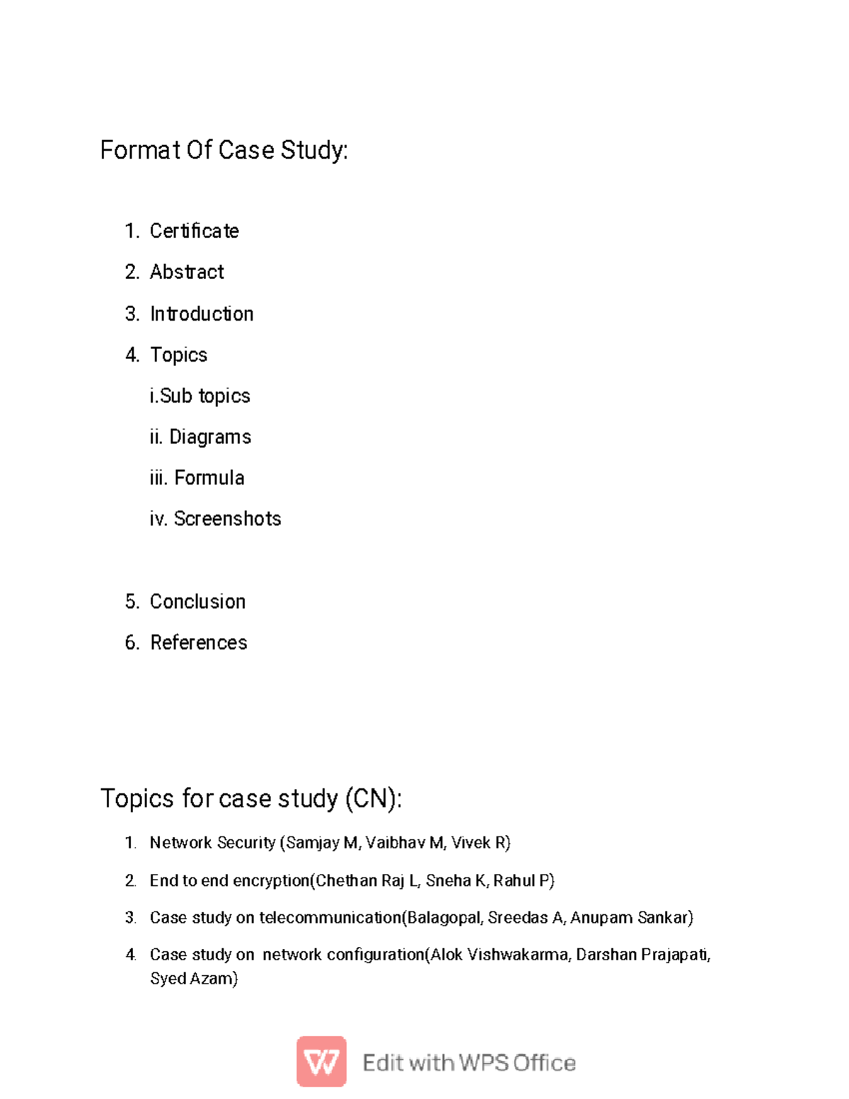 List of students topic wise updated - Format Of Case Study: 1 ...