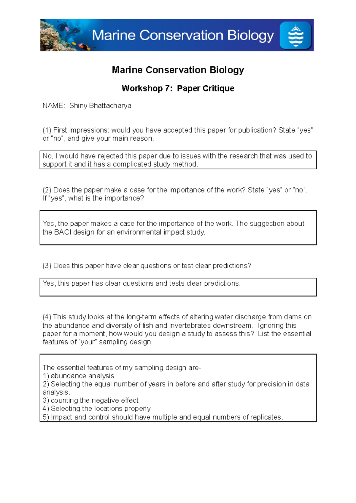 Workshop 7 answer sheet - Marine Conservation Biology Workshop 7: Paper ...
