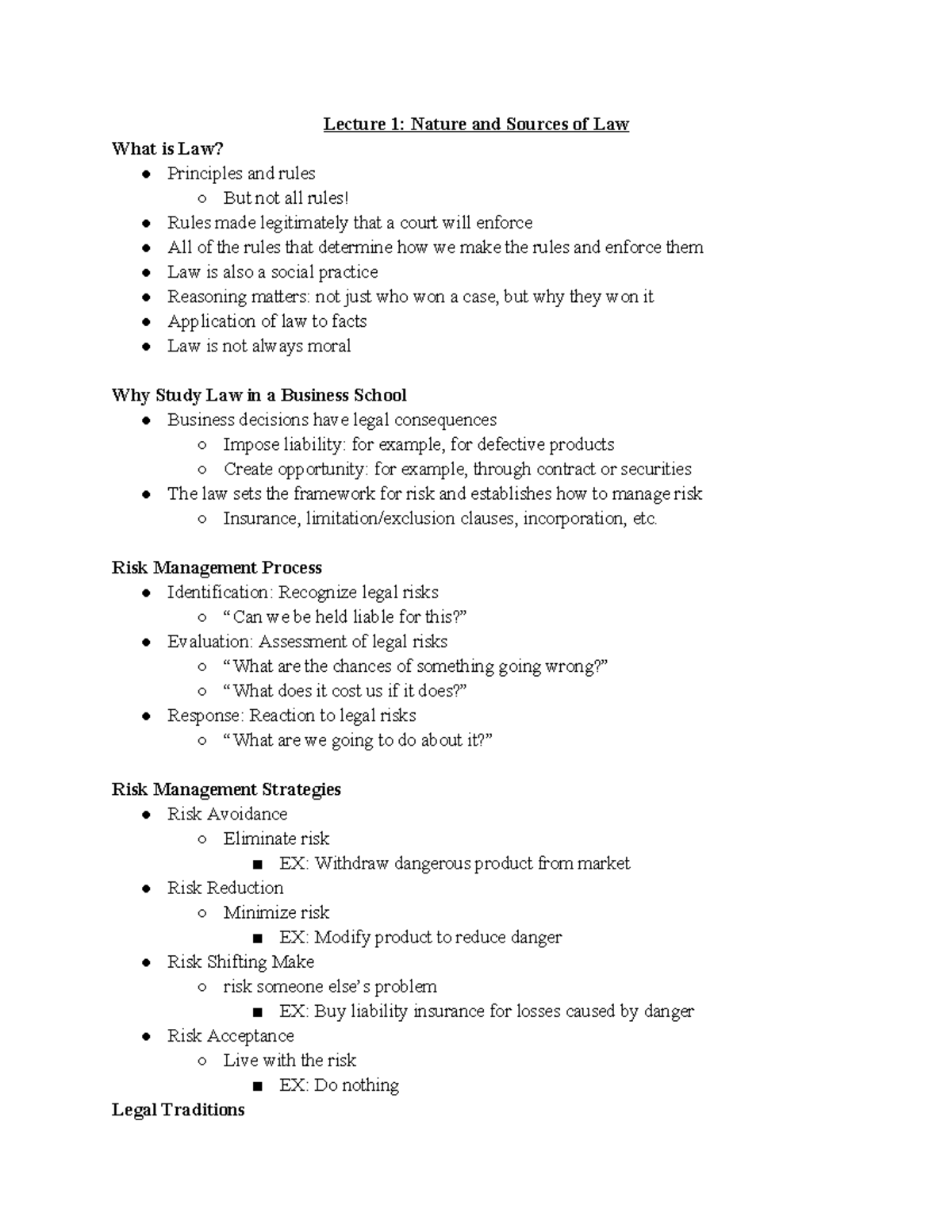 Law 122 Lecture 1 - Nature and Sources of Law - Lecture 1: Nature and ...