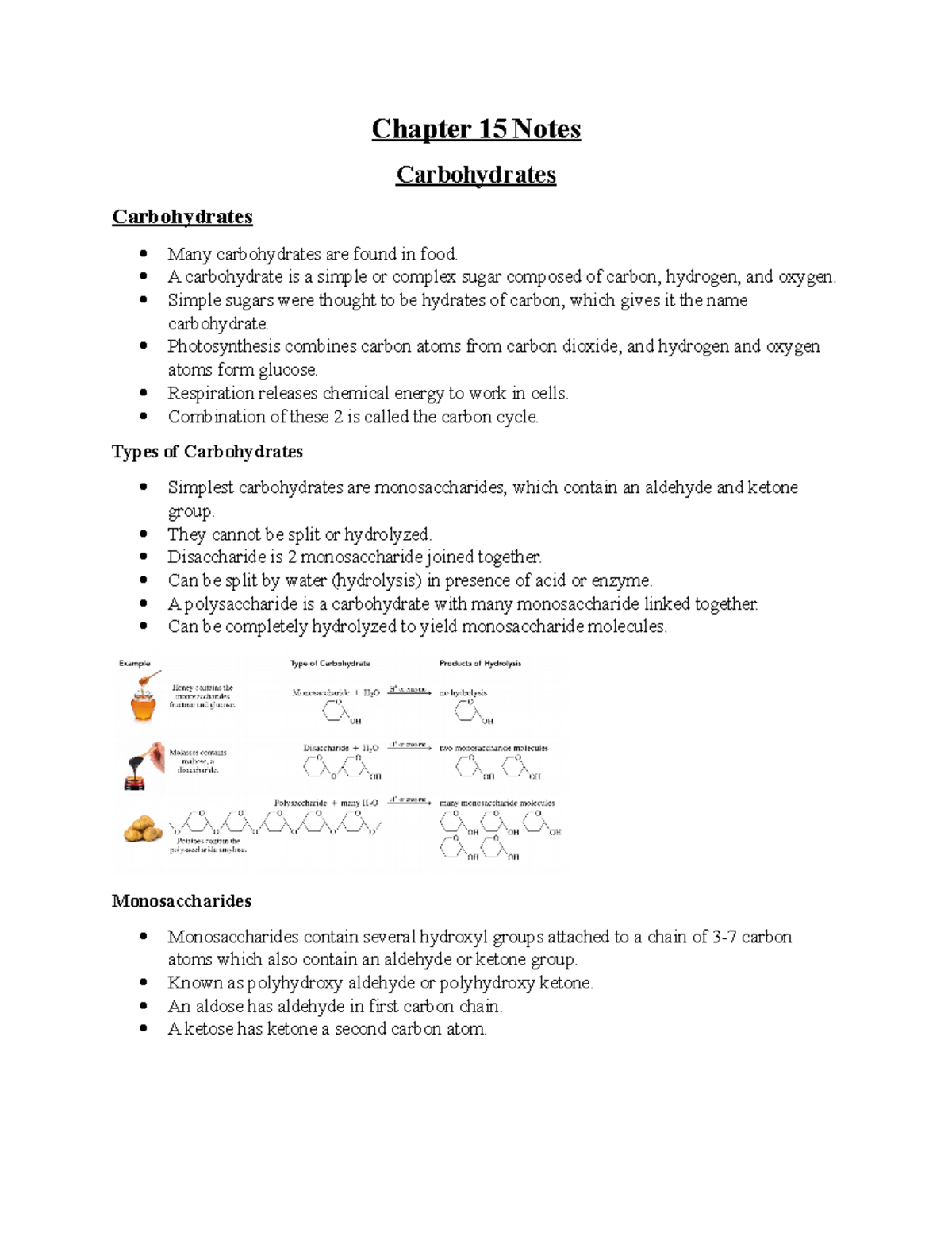 Chapter 15 Carbohydrates - Chapter 15 Notes Carbohydrates Carbohydrates ...
