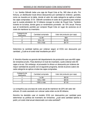 Metodo DE Inventario CON Descuento Ejercicio 1 Y 2 - MODELO DE INVENTARIO  CON DESCUENTO La familia - Studocu