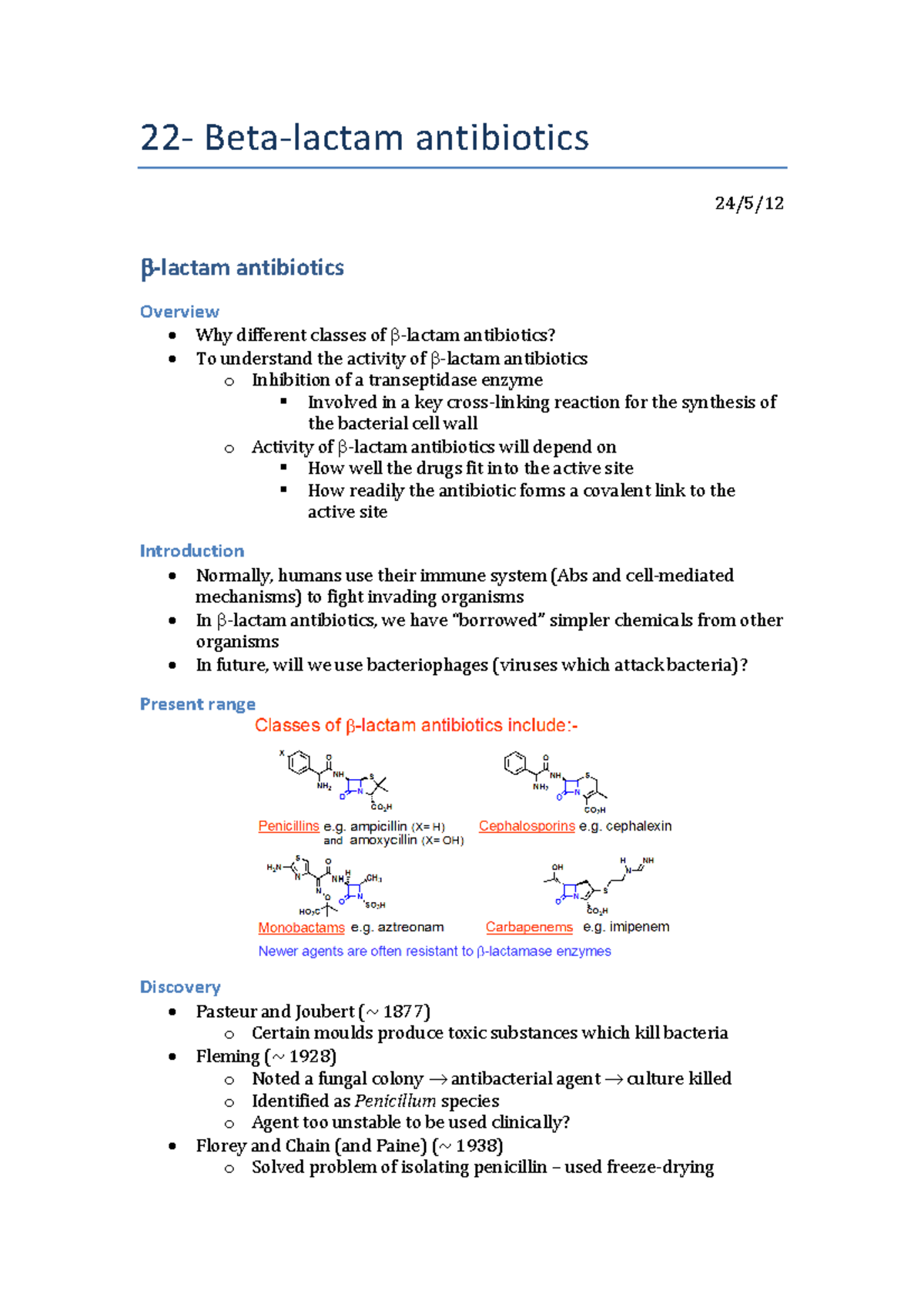 PCOL2011-22 24May - Lecture Notes 22 - 22 - Beta-lactam Antibiotics 24 ...