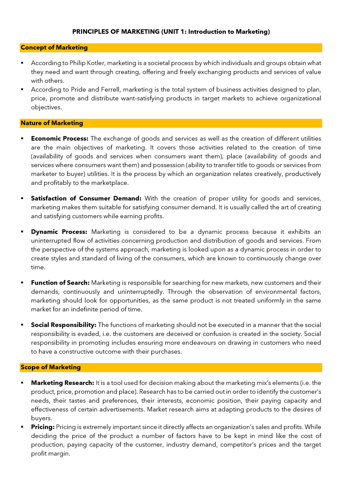 Principles OF Marketing Unit 1 BCOM-1 - PRINCIPLES OF MARKETING (UNIT 1 ...