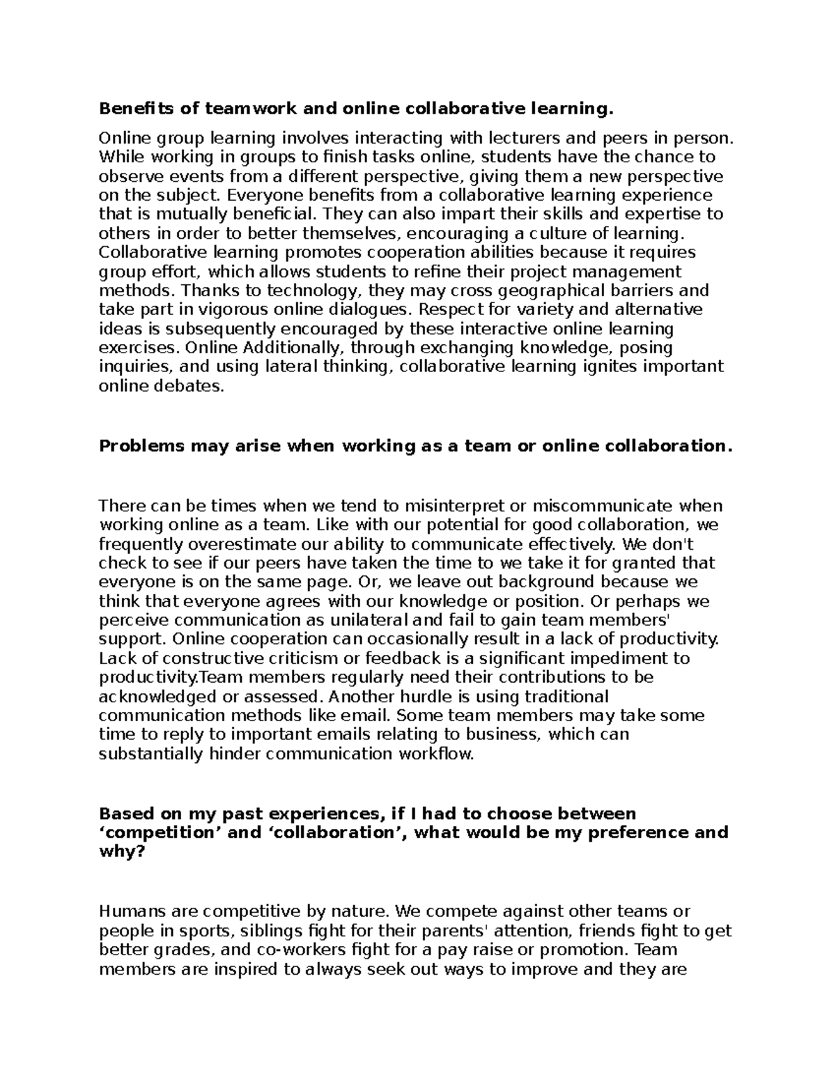 Benefits of teamwork - Online group learning involves interacting with ...