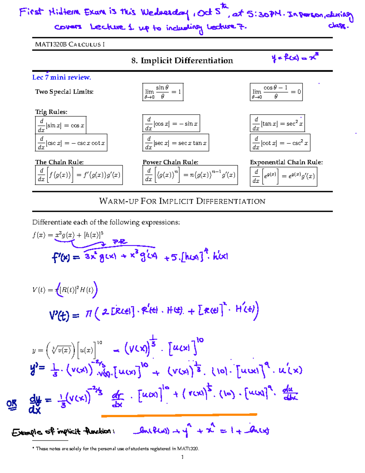 1320 G-202209- Notes 08-filled - MAT1320B CALCULUS I 8. Implicit ...