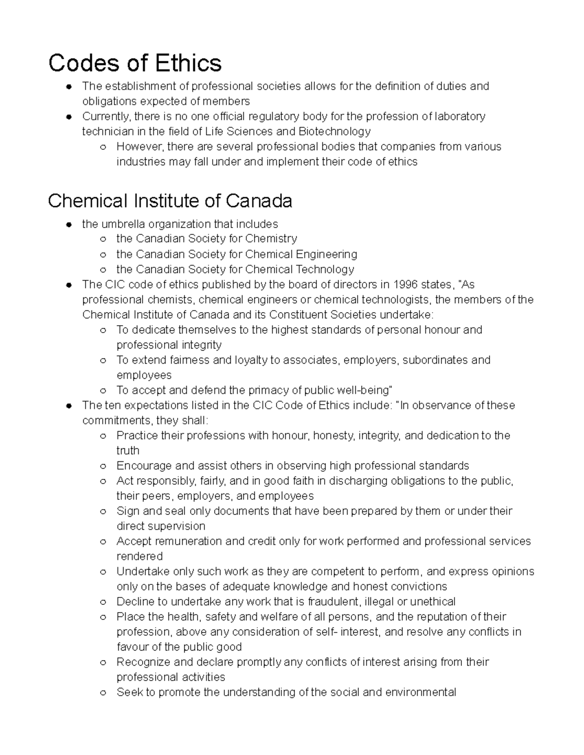 Professional Ethics Pt. 3 Codes of Ethics The establishment of professional societies allows