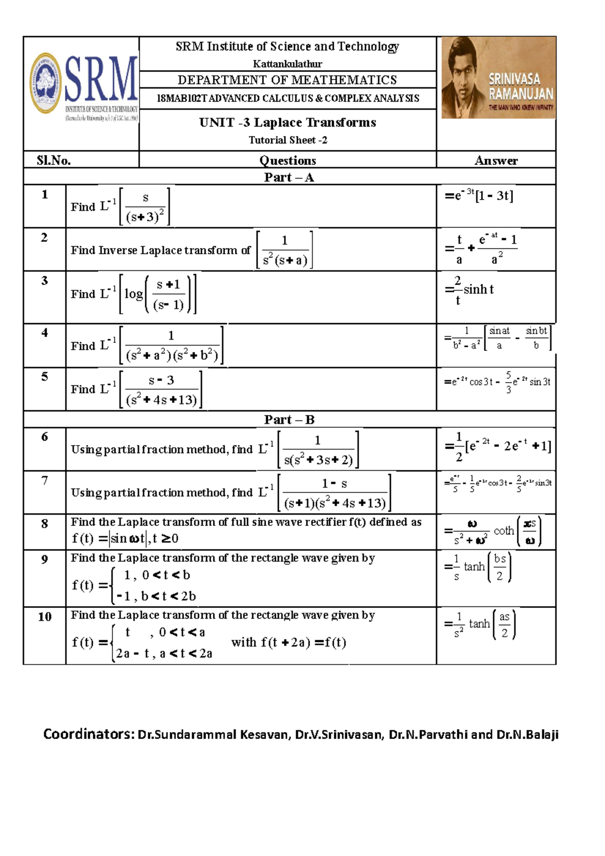 18MAB102T- Tutorial- Unit 3 - SRM Institute of Science and Technology ...