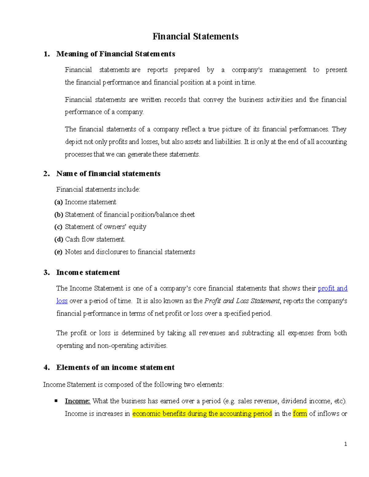 Financial Statements - exercise on fin - Financial Statements 1 ...