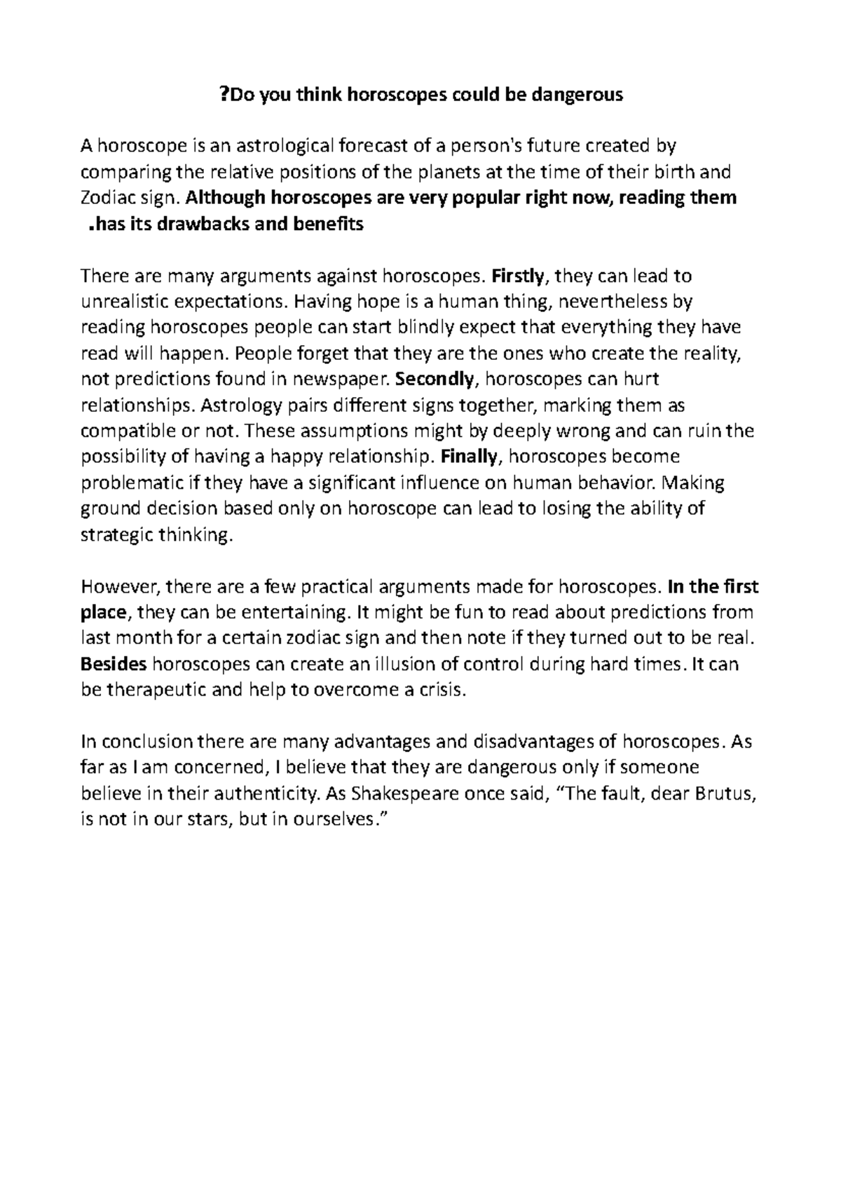 Horoscopes essay - ?Do you think horoscopes could be dangerous A ...
