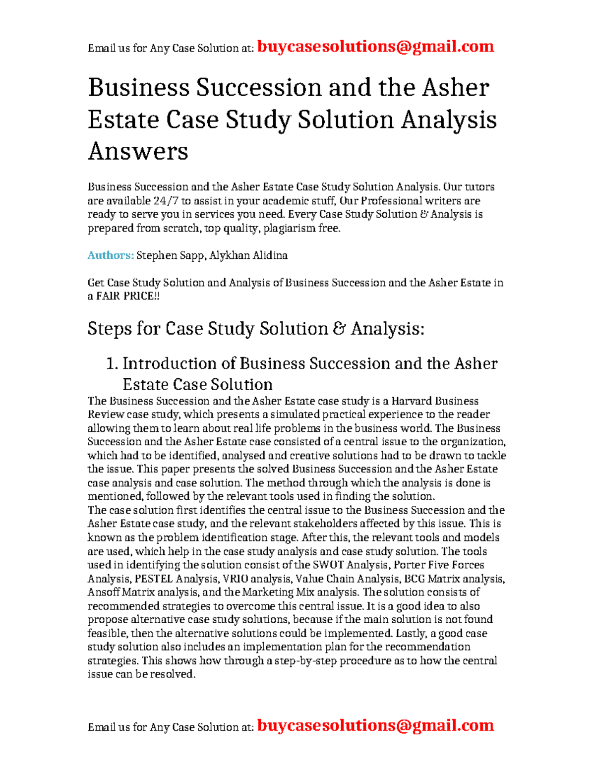 Case Solution Business Succession and the Asher Estate Business