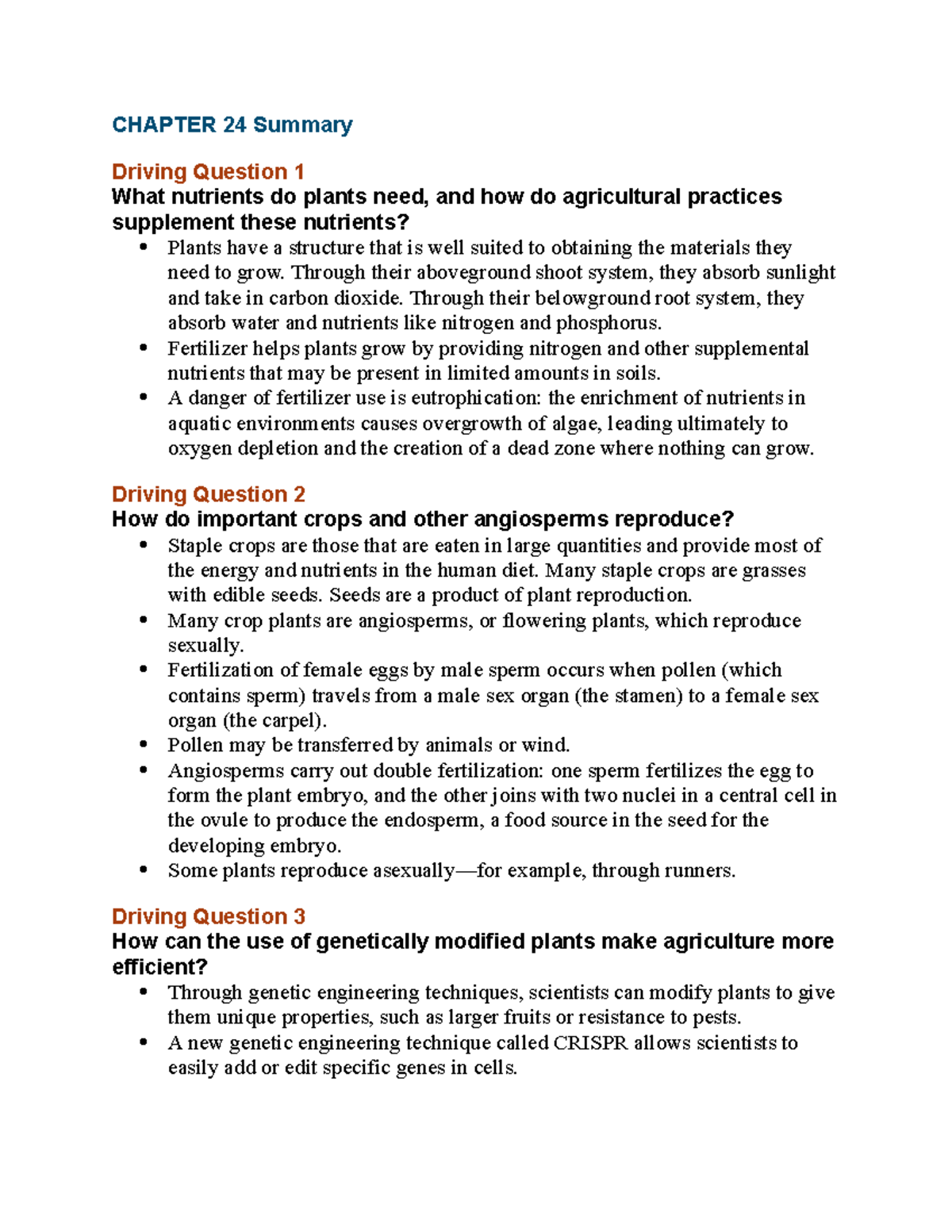 Exam 2 Biol N/C CHAPTER 24 Summary Driving Question 1 What