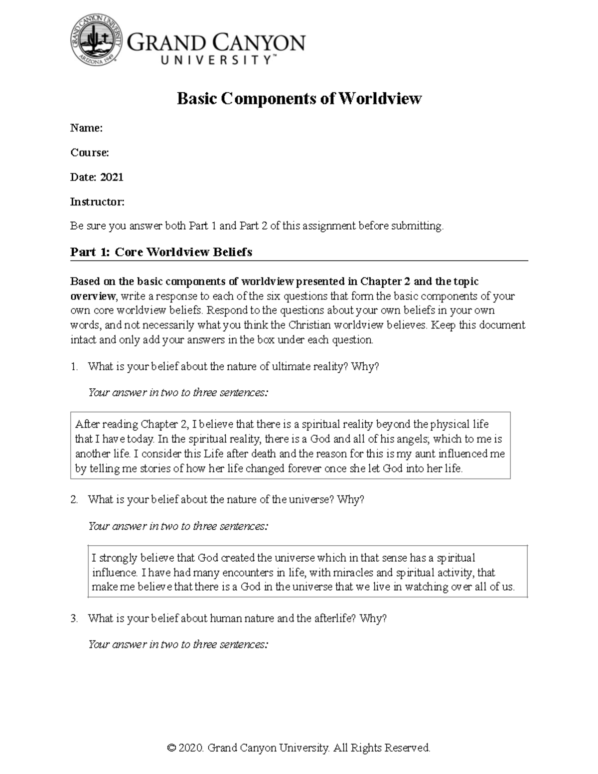 CWV101 Basic Components of Worldview Outline Basic Components of