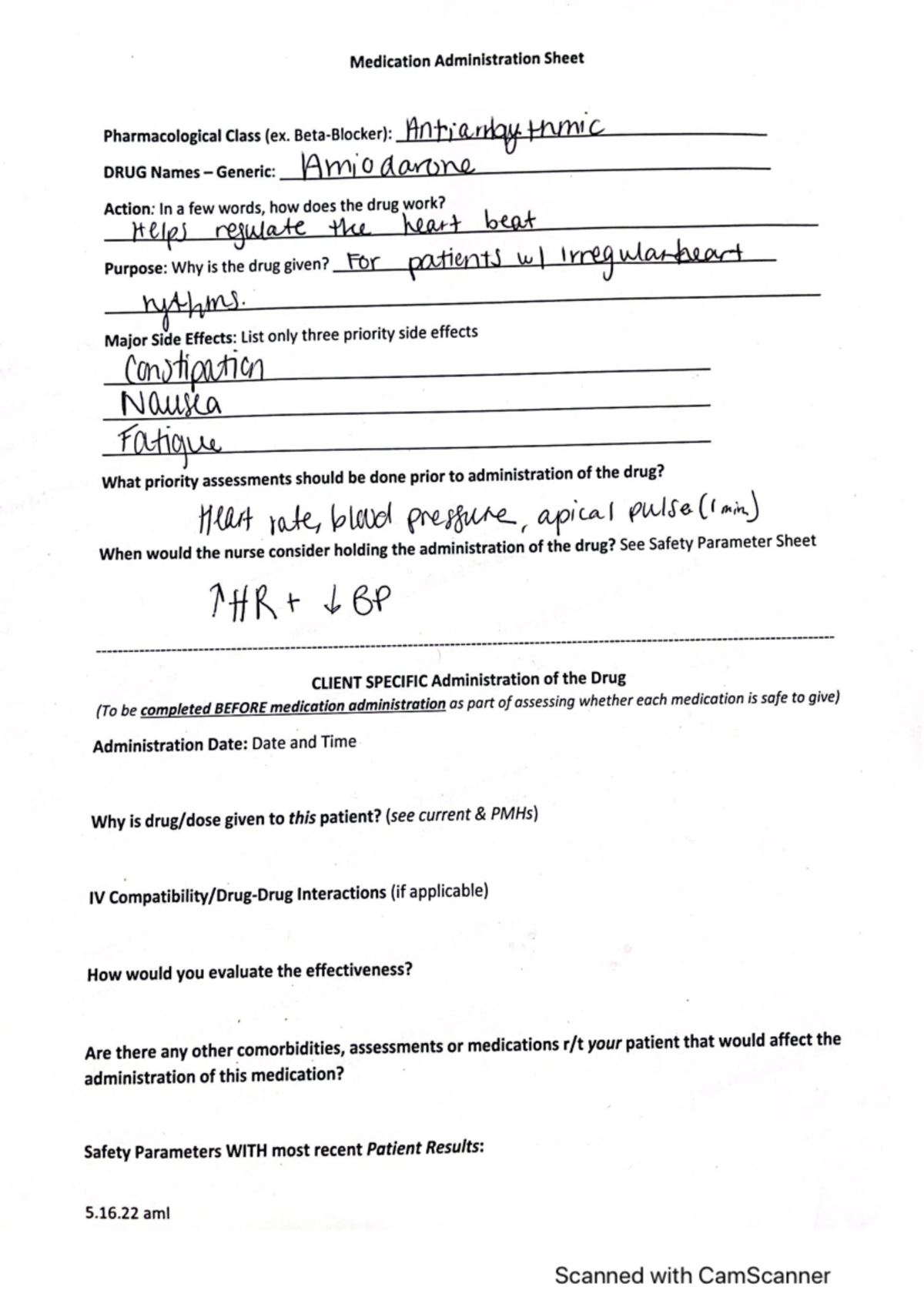 Amiodarone MC - Med sheets - NUR 101 - Studocu