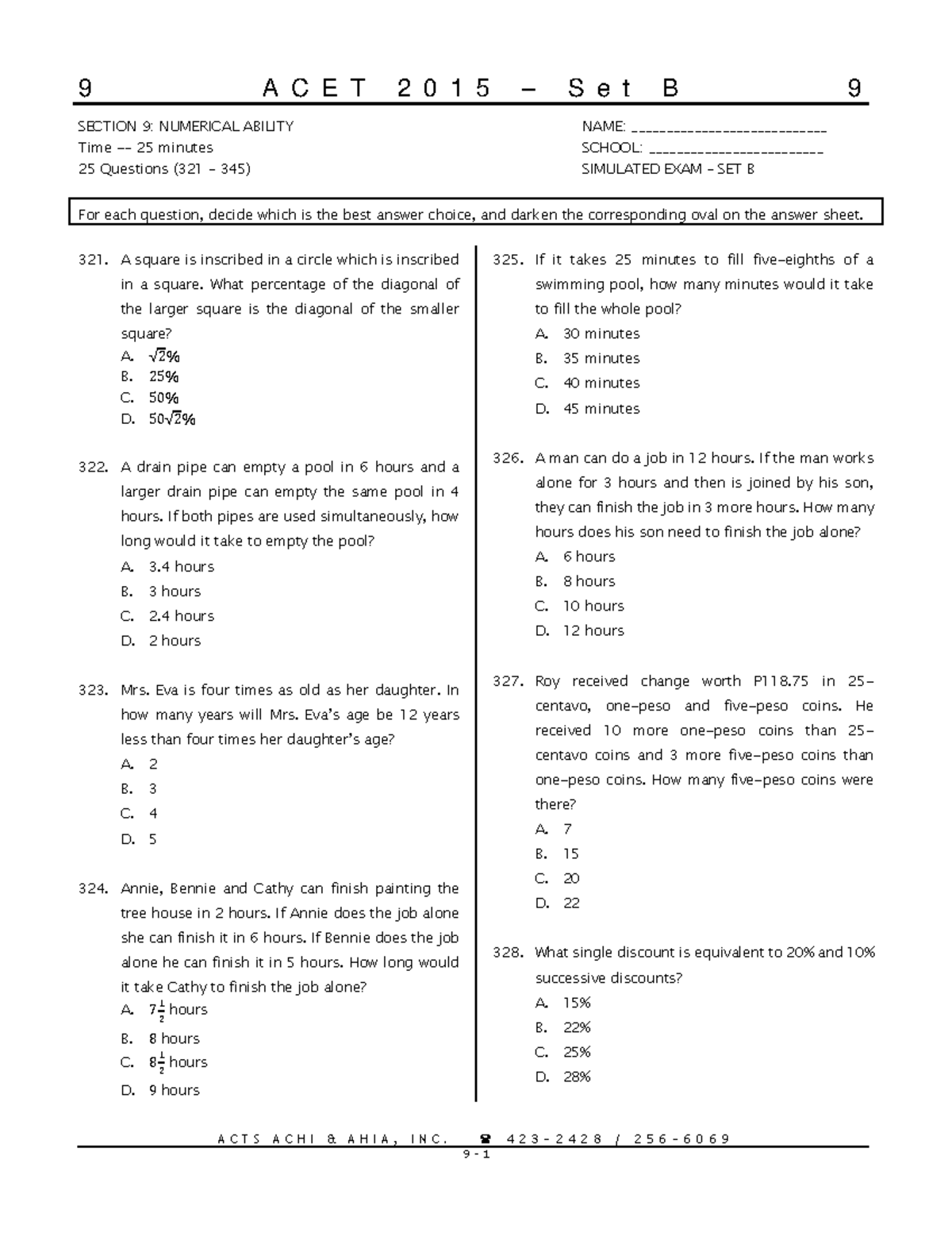 ACET2015 Simulated-EXAM-SET-B Section-9 Numerical- Ability-v.8.28.2015 ...