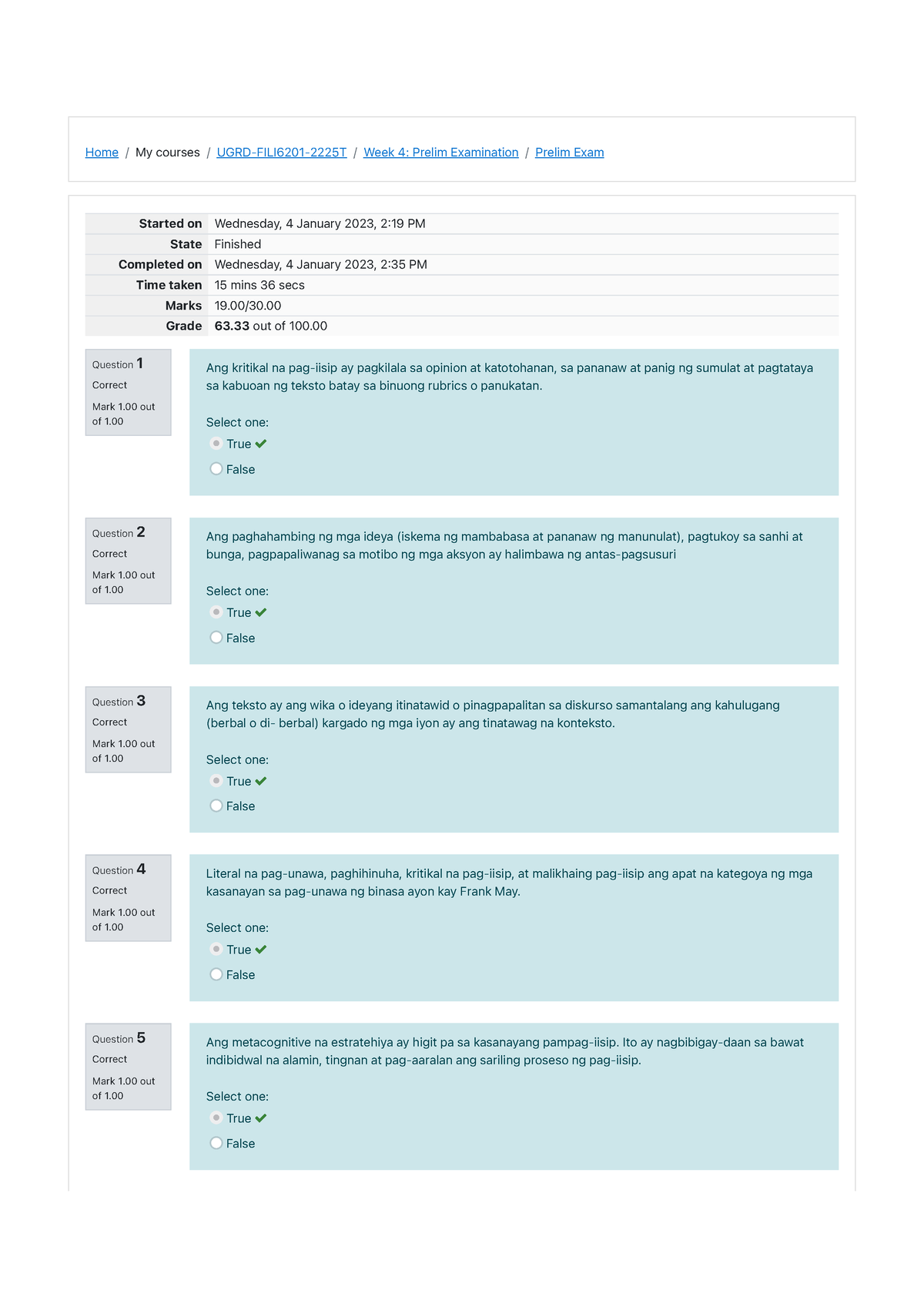 6201 Prelims - Home / My Courses / UGRD-FILI6201-2225T / Week 4: Prelim ...