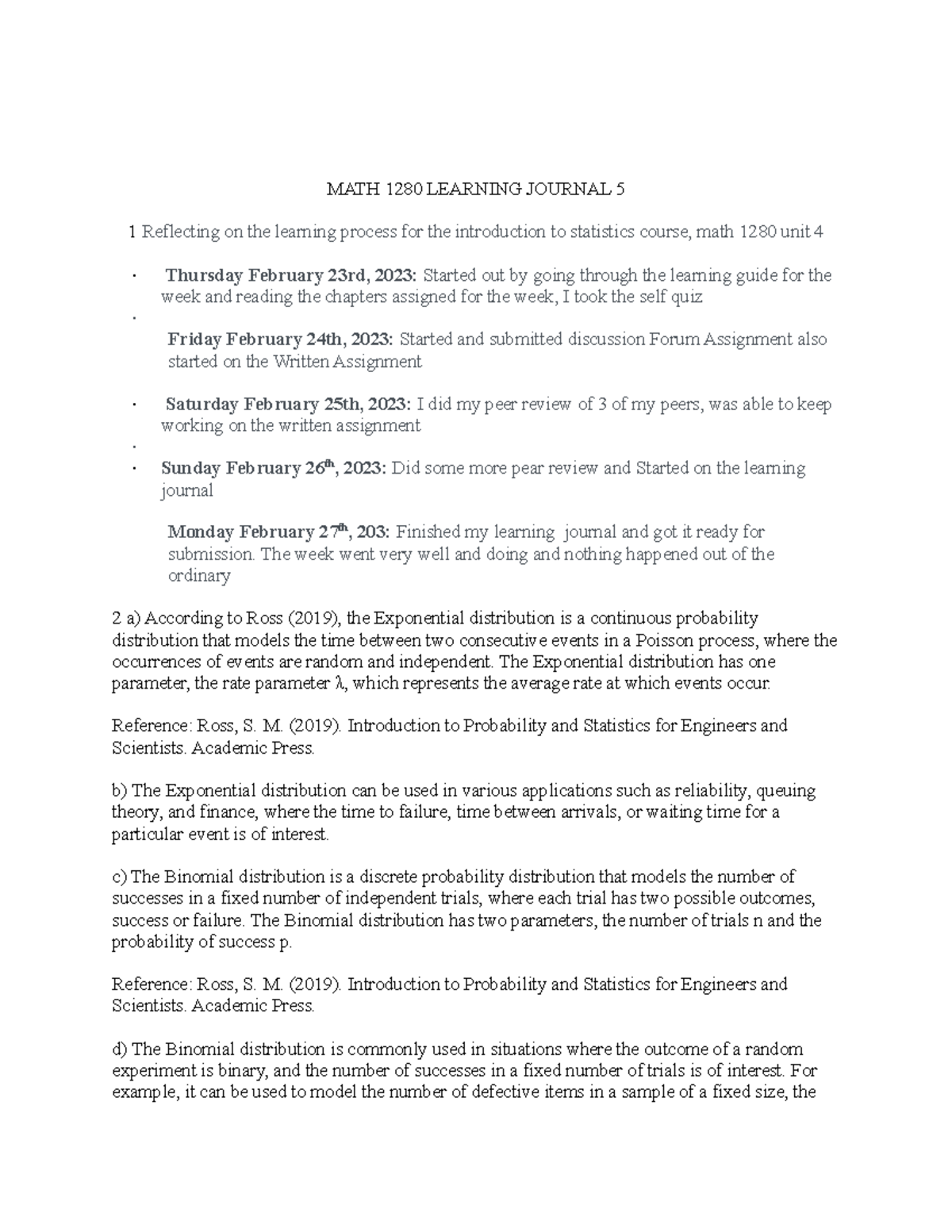 MATH 1280 Learning Journal 5 - MATH 1280 LEARNING JOURNAL 5 1 ...