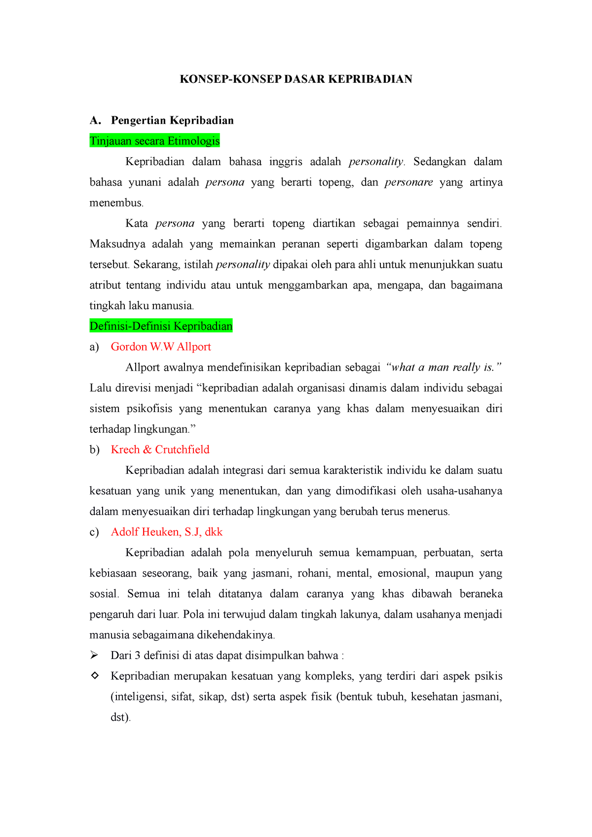 Kepribadian - KONSEP-KONSEP DASAR KEPRIBADIAN A Kepribadian Tinjauan ...