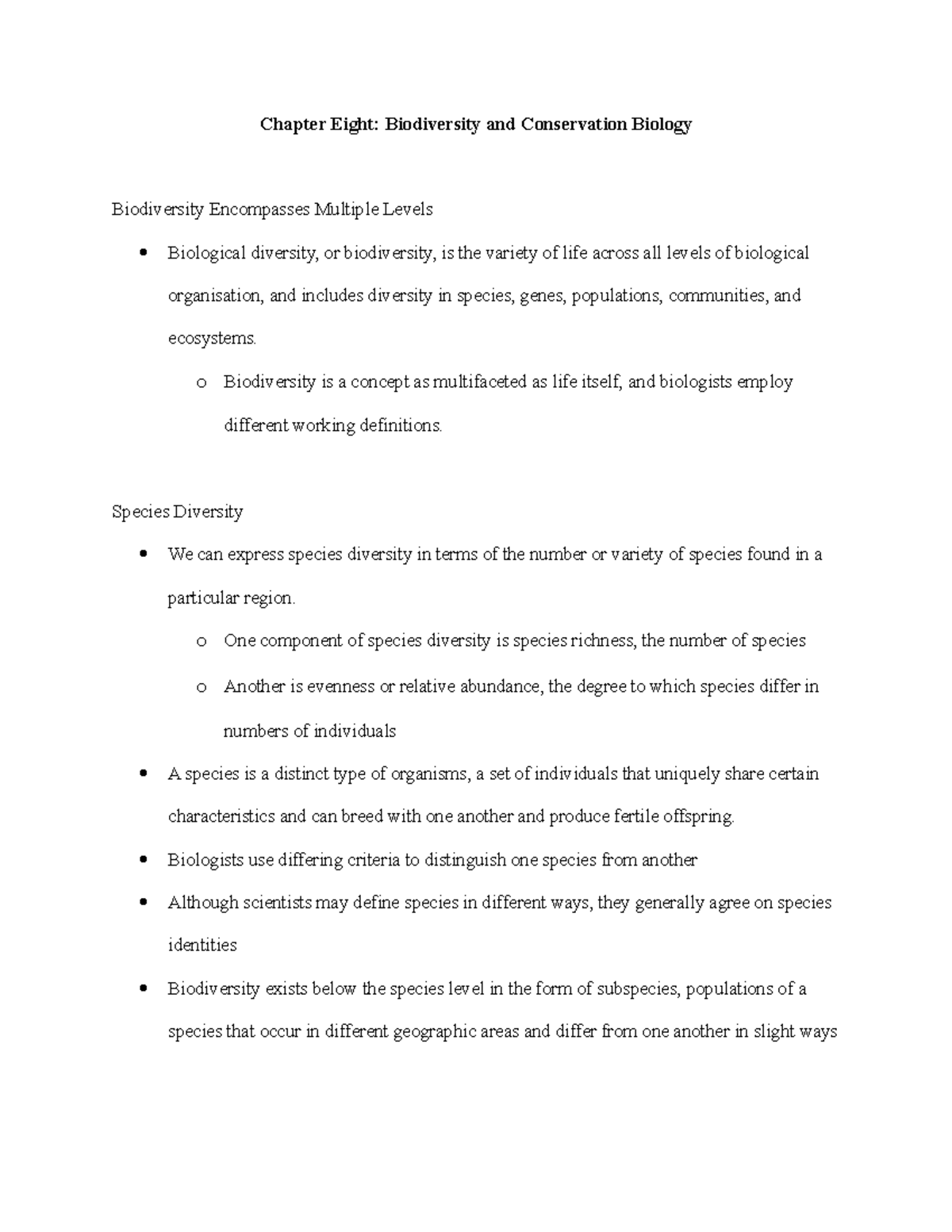 Chapter Eight Biodiversity and Conservation Biology - Chapter Eight ...