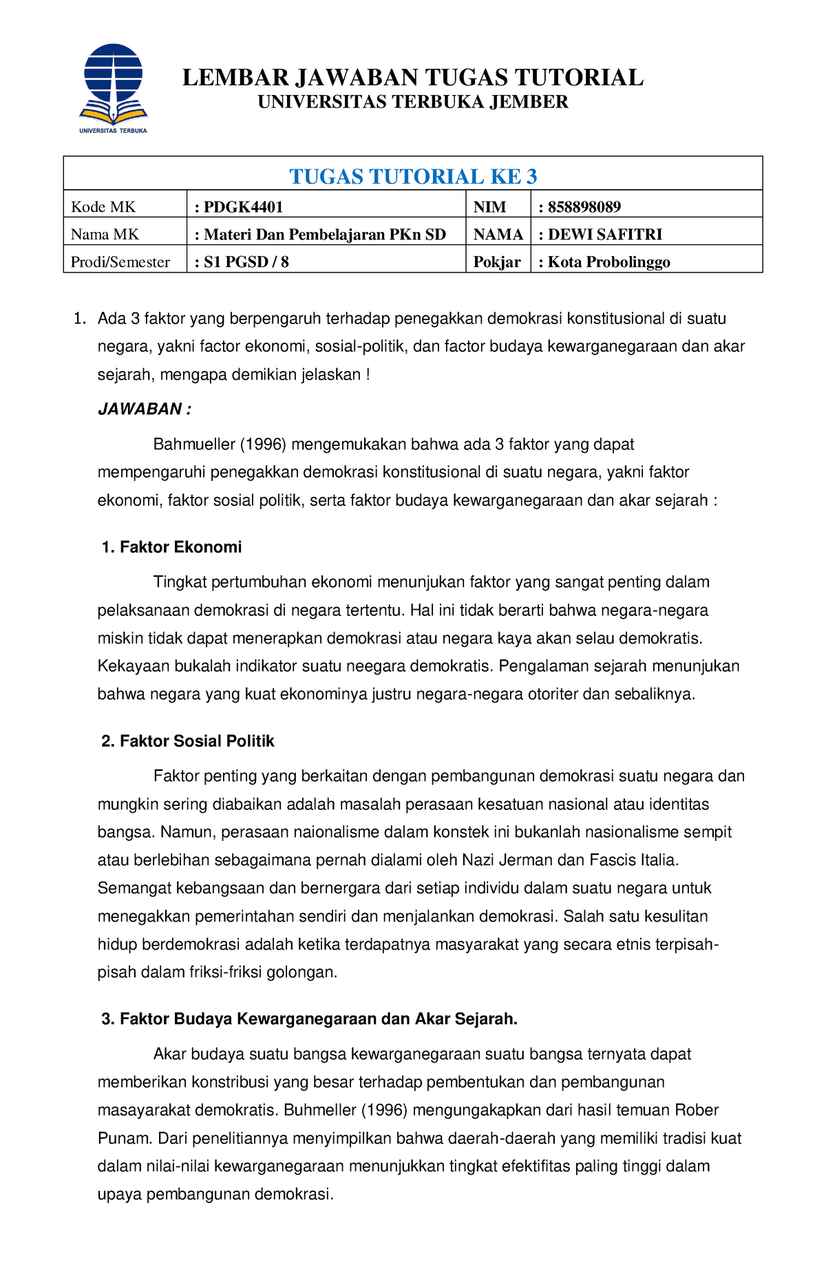 TT3 PDGK4401 Materi Dan Pembelajaran PKn SD DEWI Safitri - LEMBAR ...