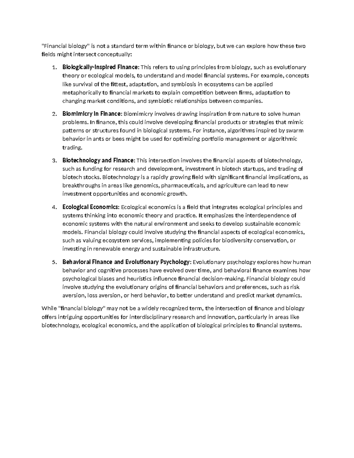 Finance - learning - "Financial biology" is not a standard term within ...