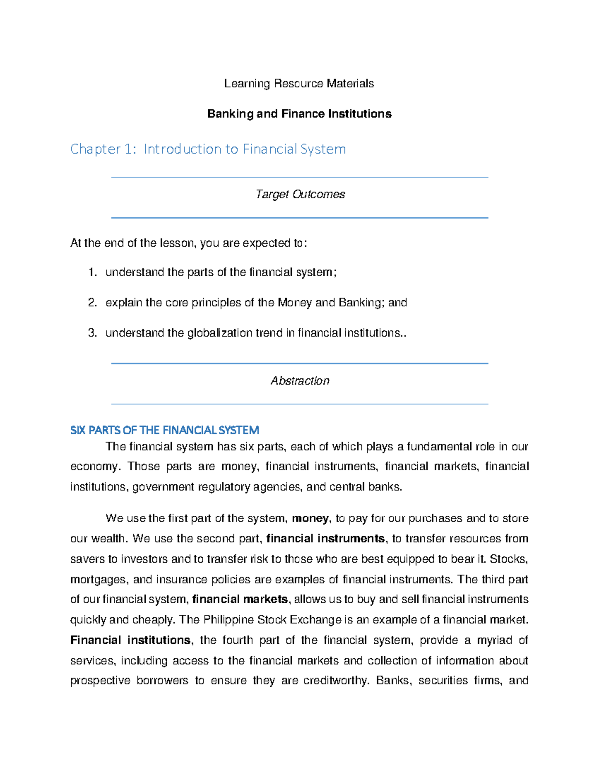 Banking And Finance - Financial Management - Learning Resource ...
