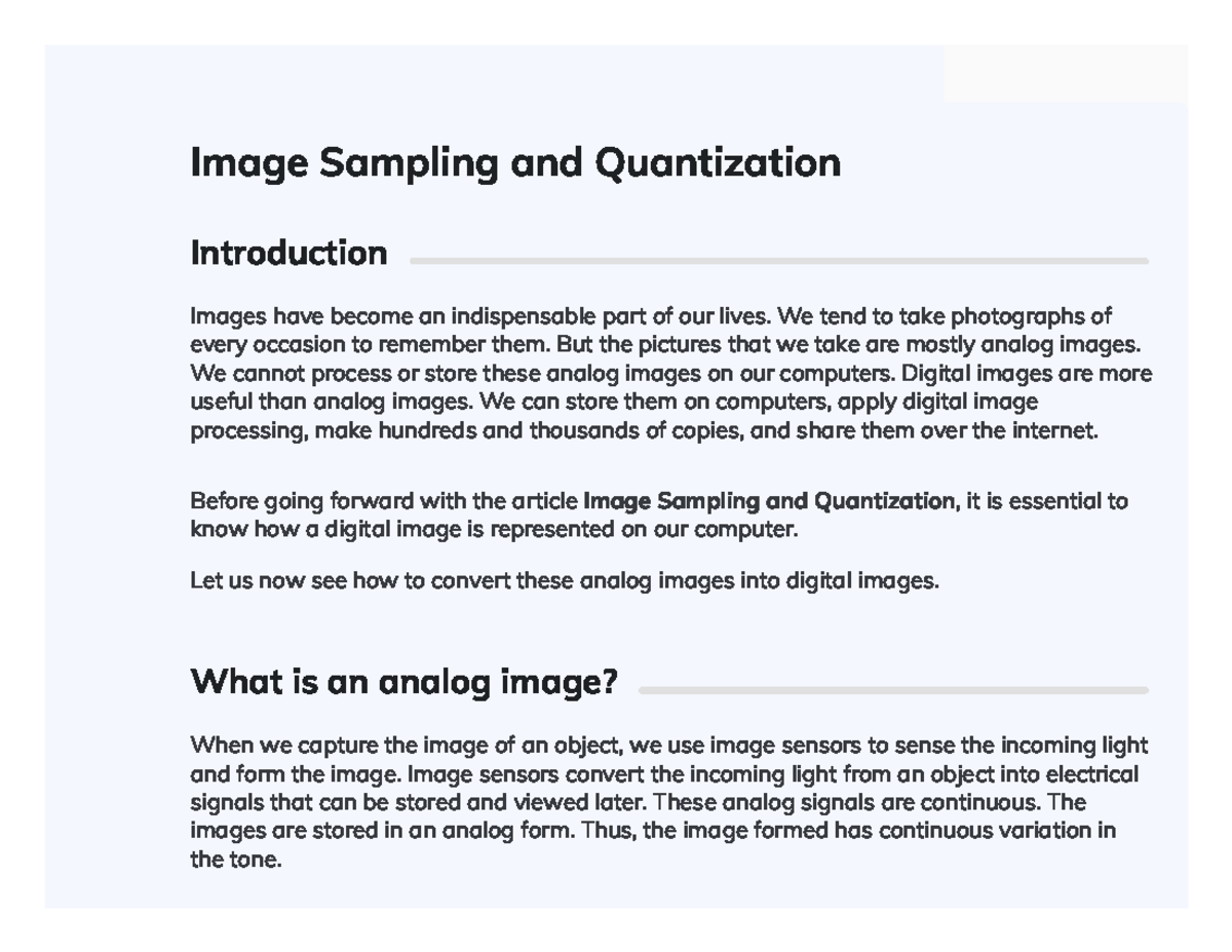 Image Sampling and Quantization - Image Sampling and Quantization ... image.