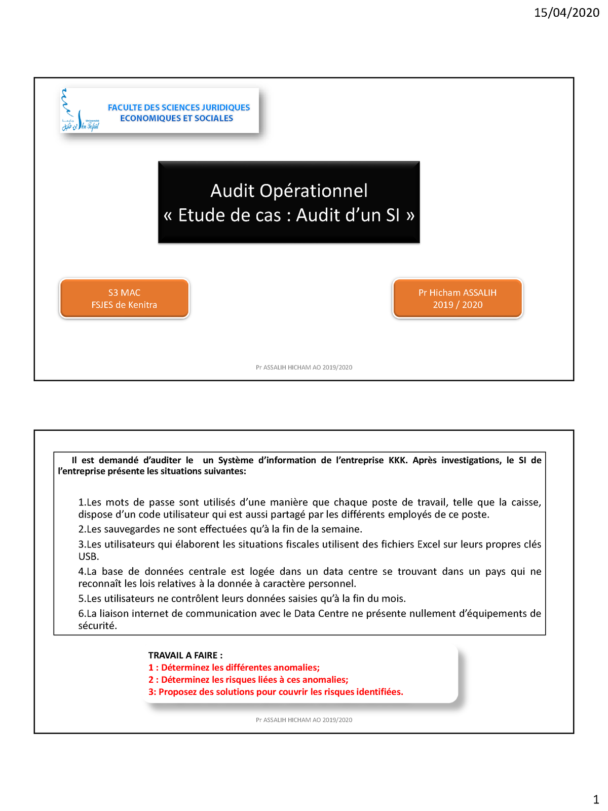 Etude De Cas Audit D Un Si D Une Entreprise Audit Op Rationnel Etude De Cas