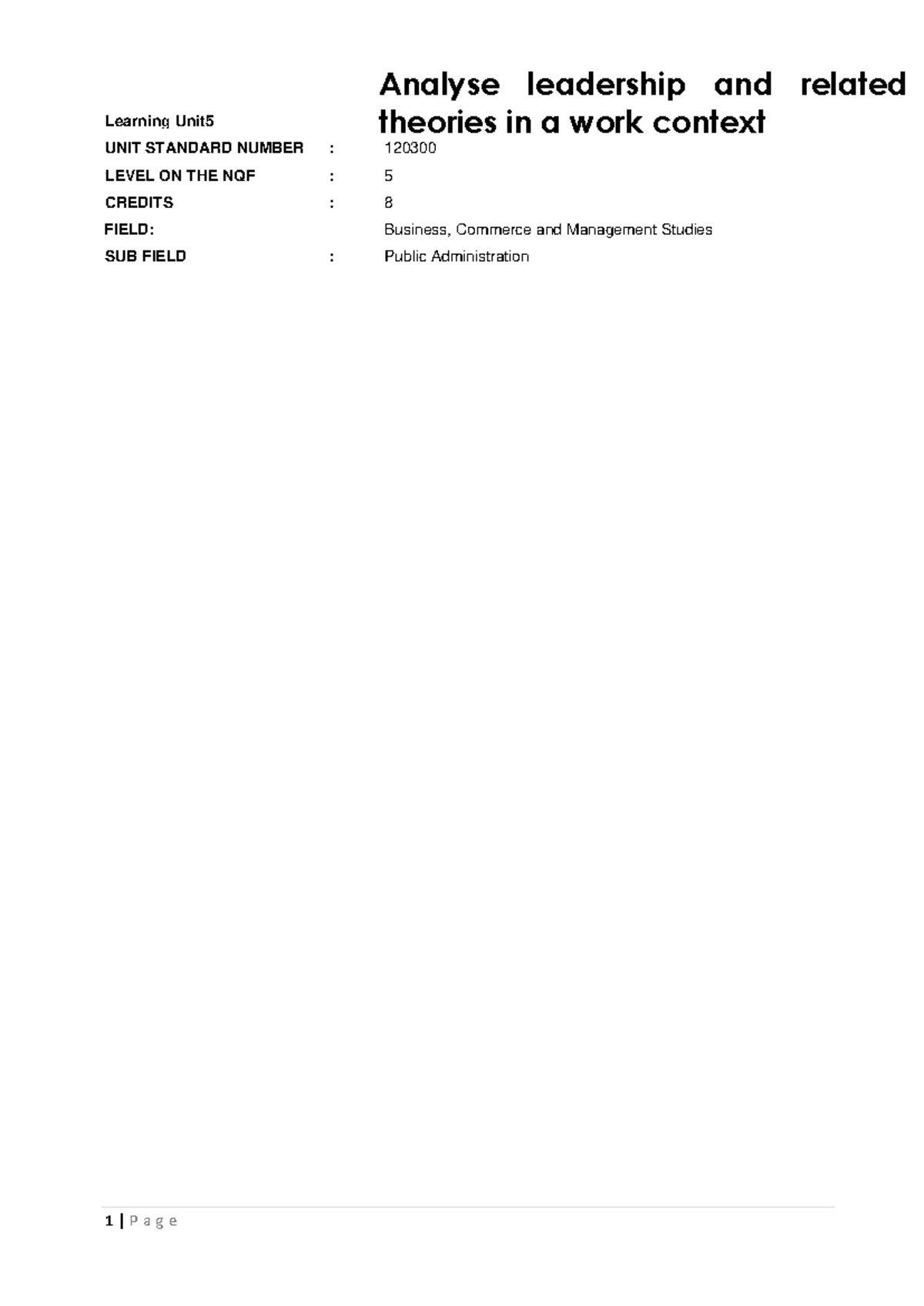 Analyse leadership and related theories in a work context - Learning ...