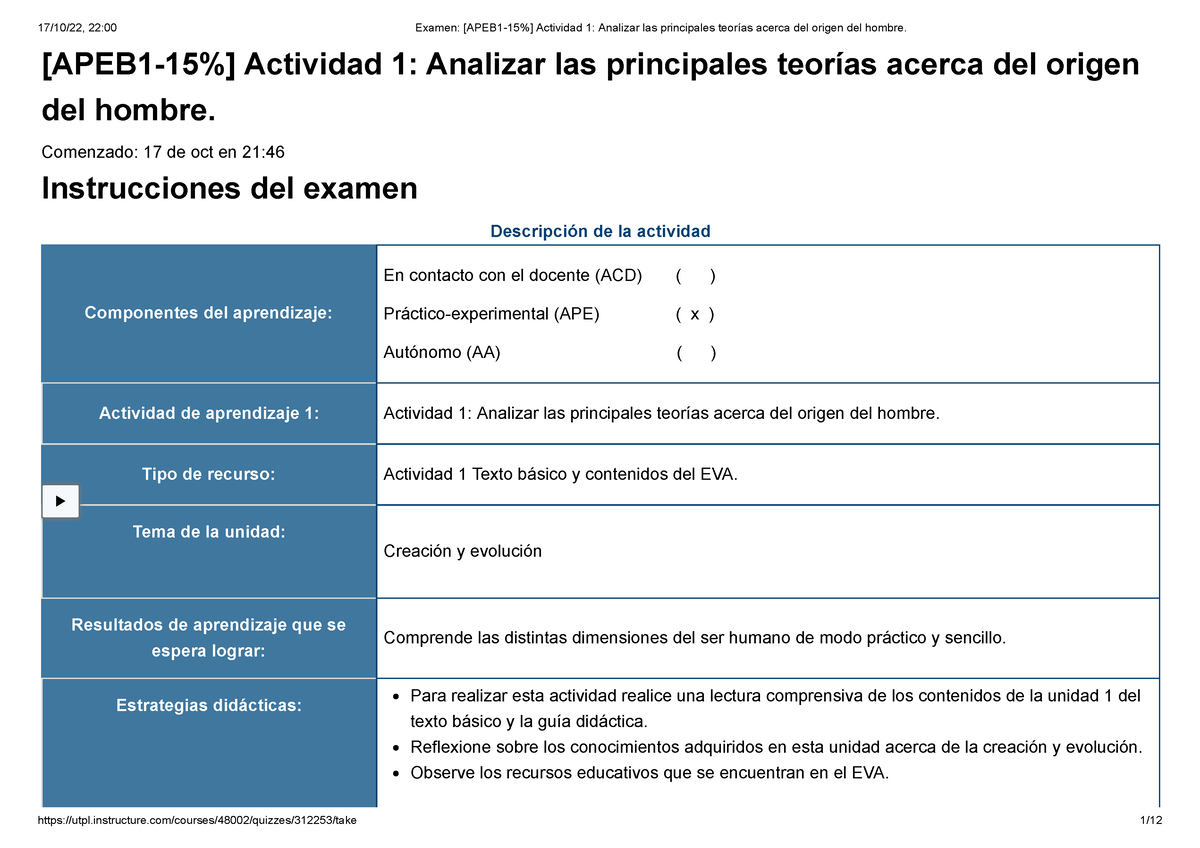 Examen [APEB 1-15%] Actividad 1 Analizar Las Principales Teorías Acerca ...