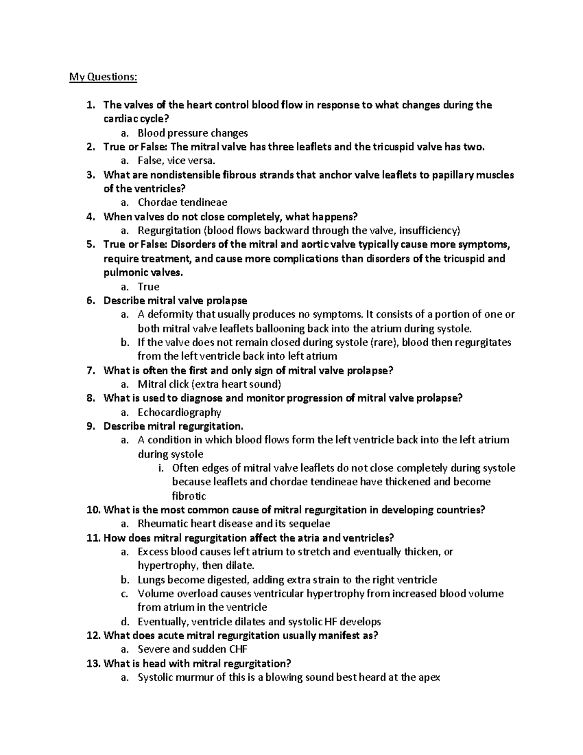 Adult III Chapter 24 Study Guide - My Questions: The valves of the ...