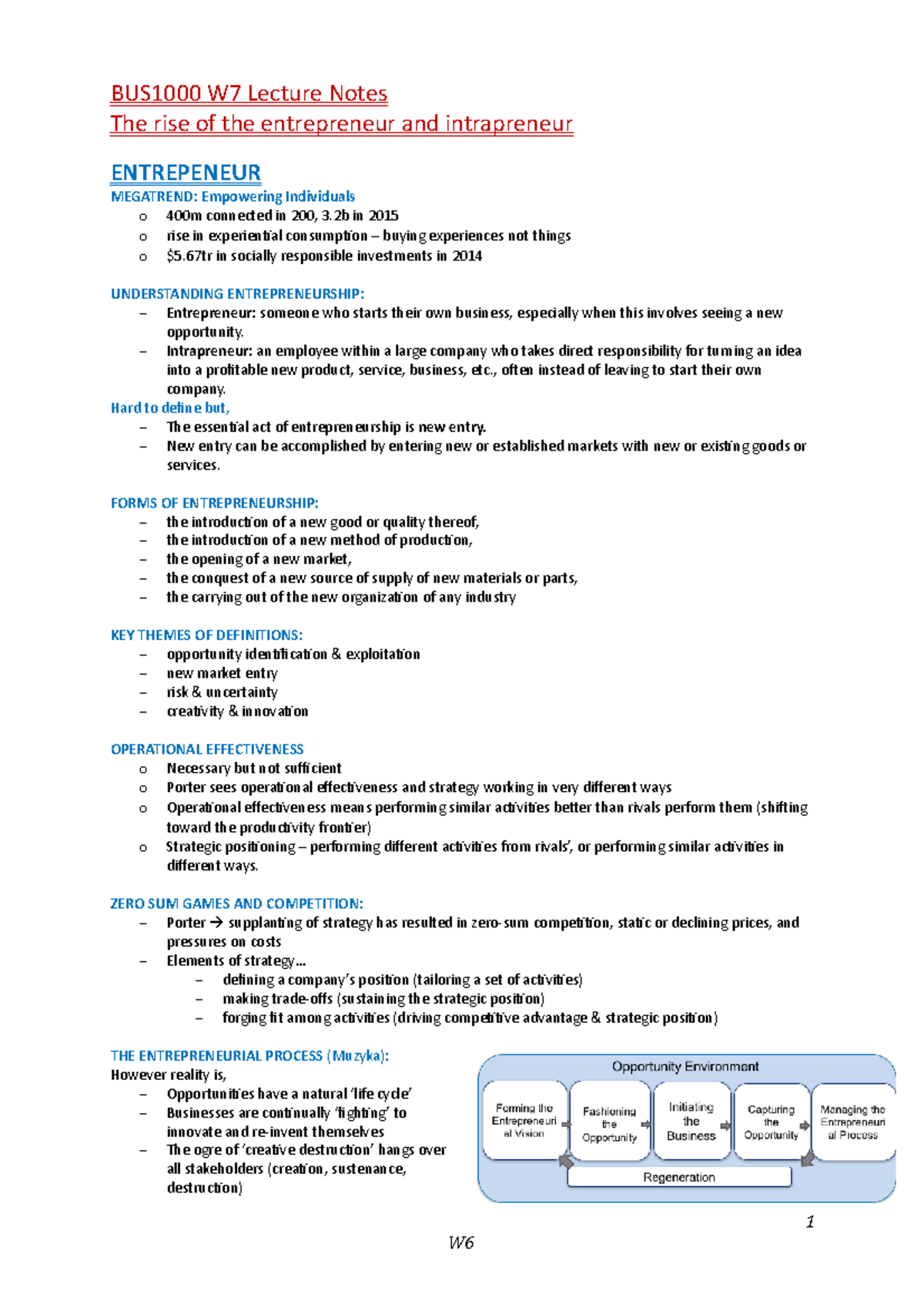 BUS1000 W7 Lecture Notes - Intrapreneur: an employee within a large ...