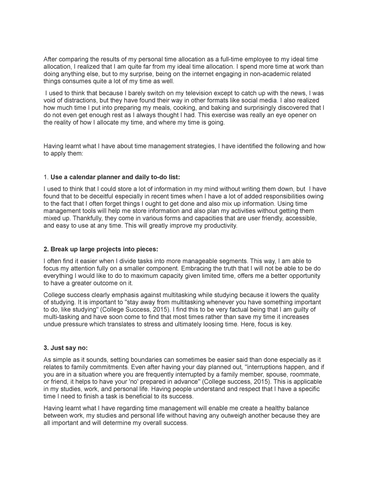 Time management - unit 7 learning Journal - After comparing the results ...