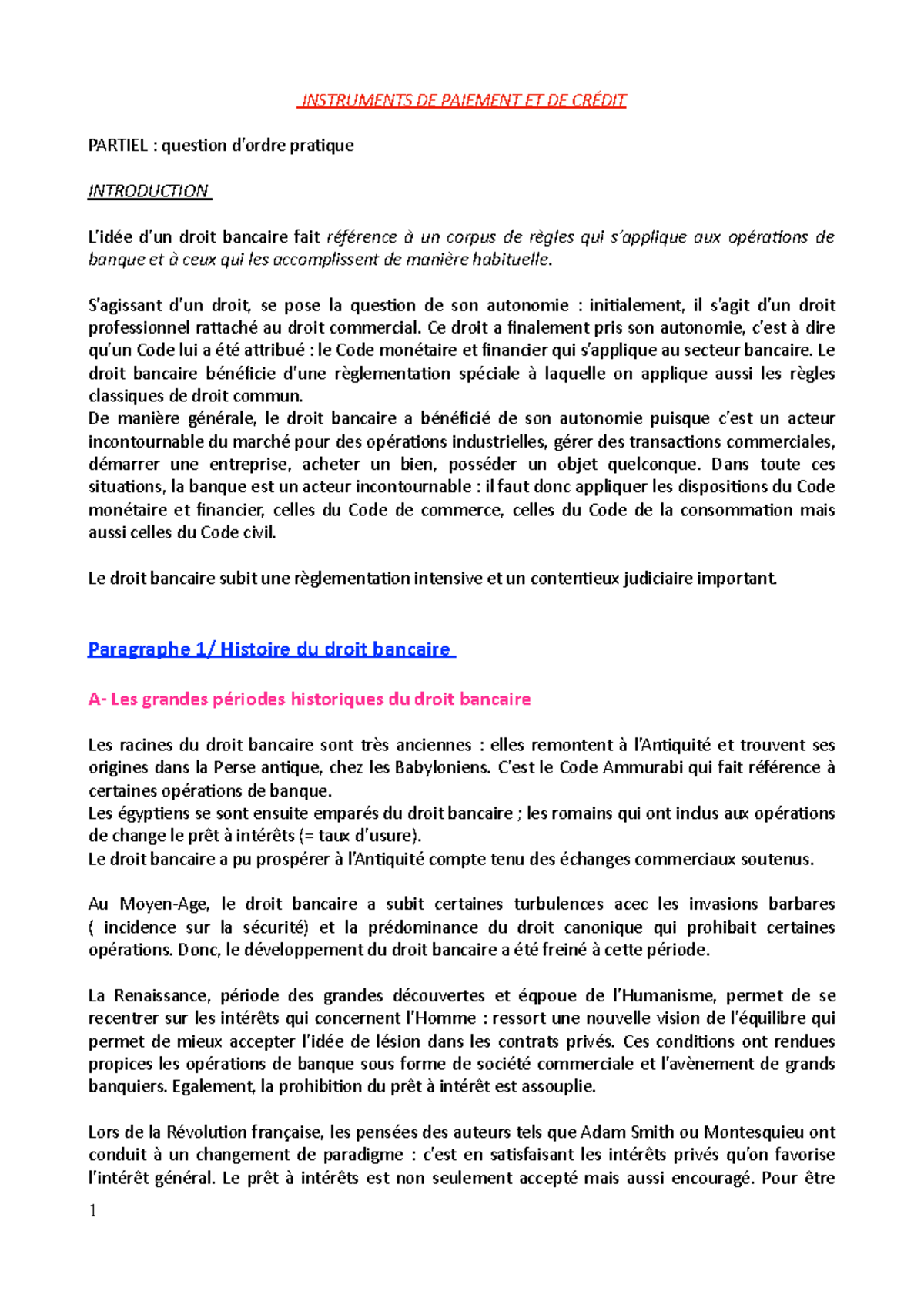 Droit Bancaire Cours Instruments De Paiement Et De Cr Dit Partiel Question Dordre