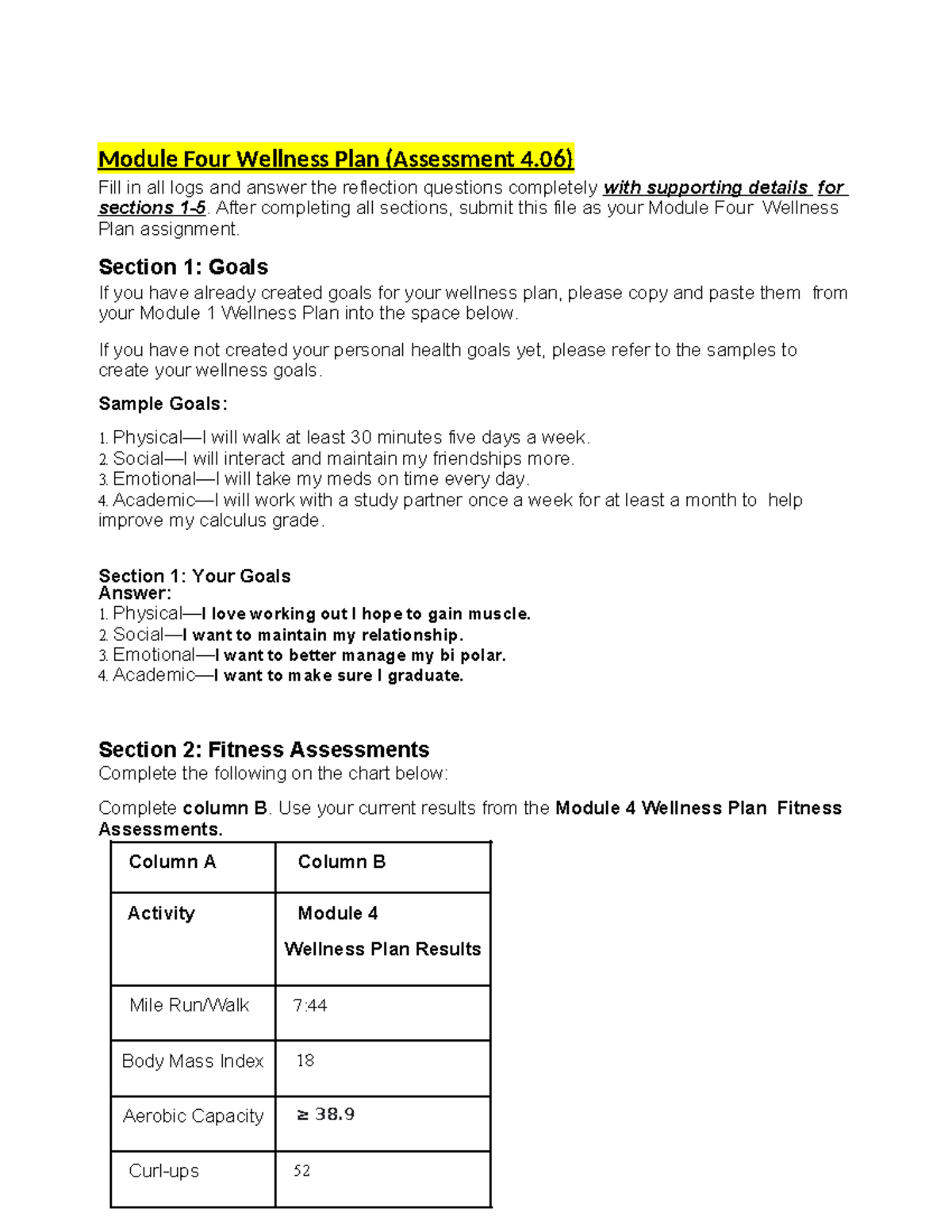 406 wellness plan teacher will grade it in module 4 - Module Four ...