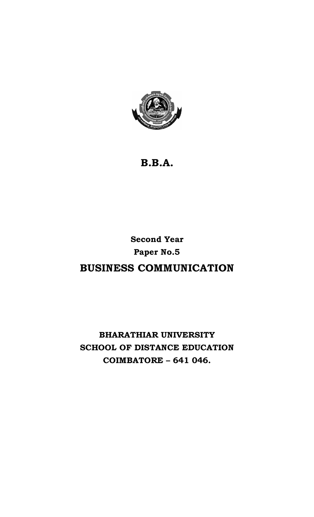 BBA - Business Communication 175 - B.B. Second Year Paper No. BUSINESS COMMUNICATION BHARATHIAR ...