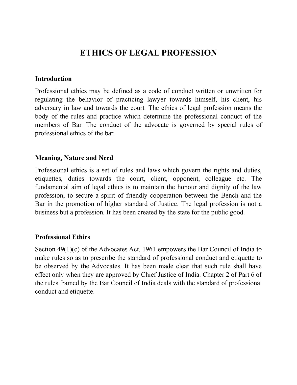 142424 1602396785 - Project. - ETHICS OF LEGAL PROFESSION Introduction ...